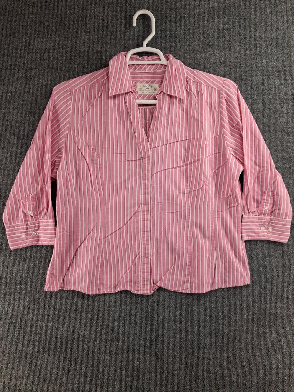 Riders by Lee Shirt Womens Large Pink White Striped